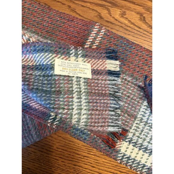Vintage Pastel Plaid Fringe Scarf British Hong Kong Vintage 1980s Wool Blend - Picture 2 of 5